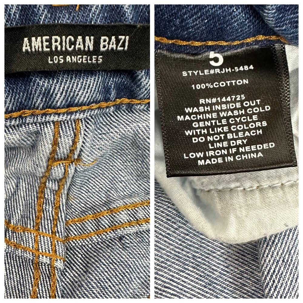 American Bazi Womens High Rise Waist Straight Wide Leg Jeans Distressed Size 5 - Picture 7 of 7